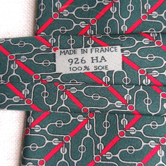 Hermès tie green with read stripes - Picture 3 of 3